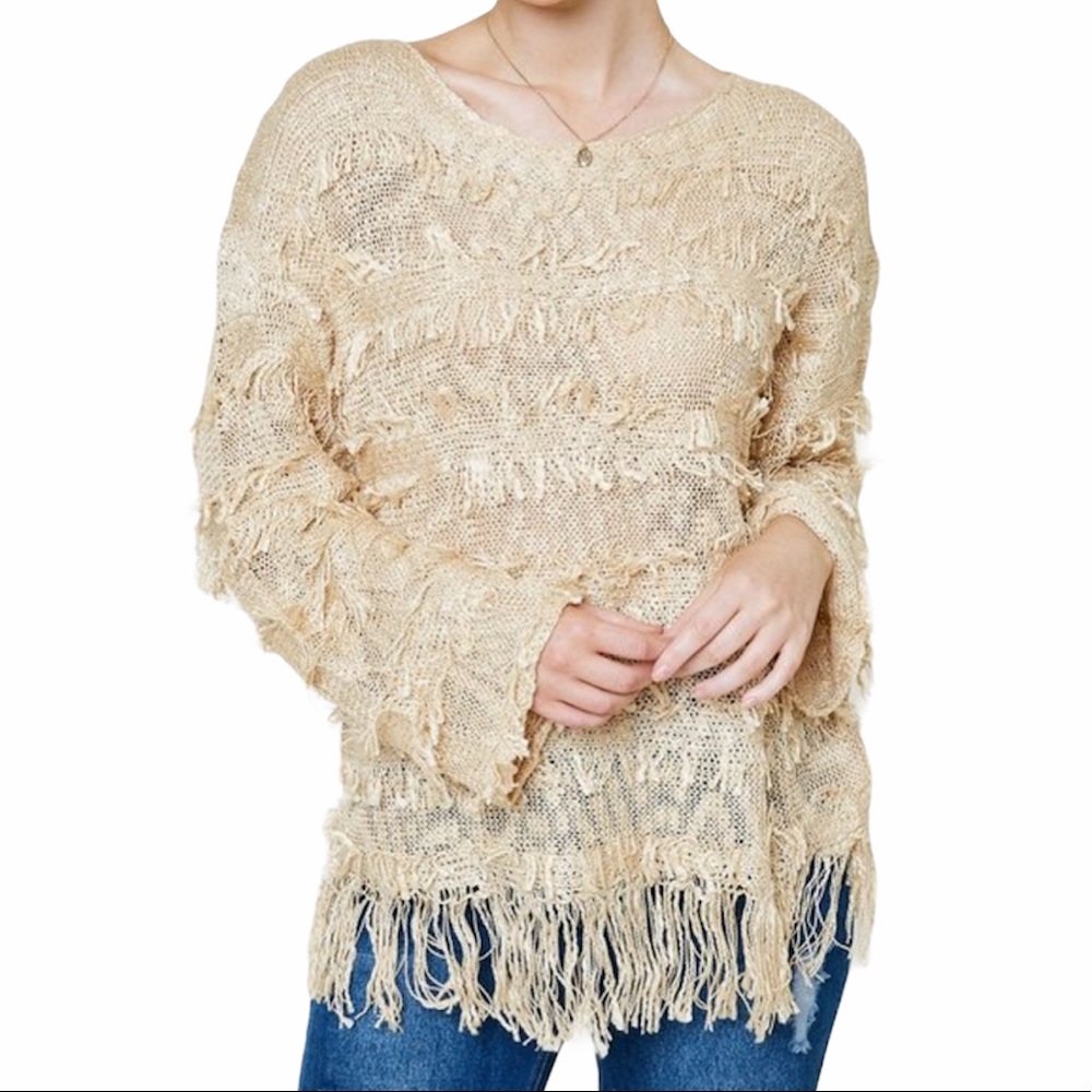 Hayden Los Angeles Tiered Fringe Knit Sweater